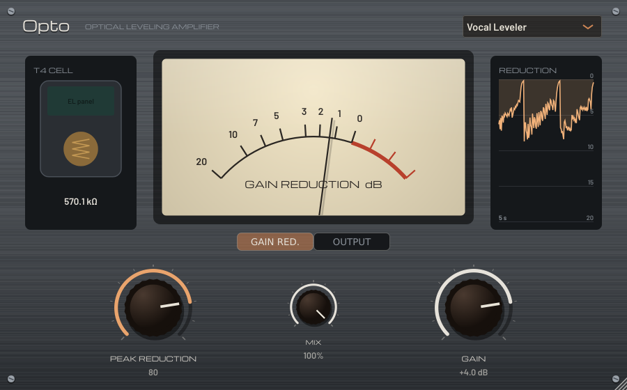 Opto plugin: VU meter, the optical cell and a gain reduction history